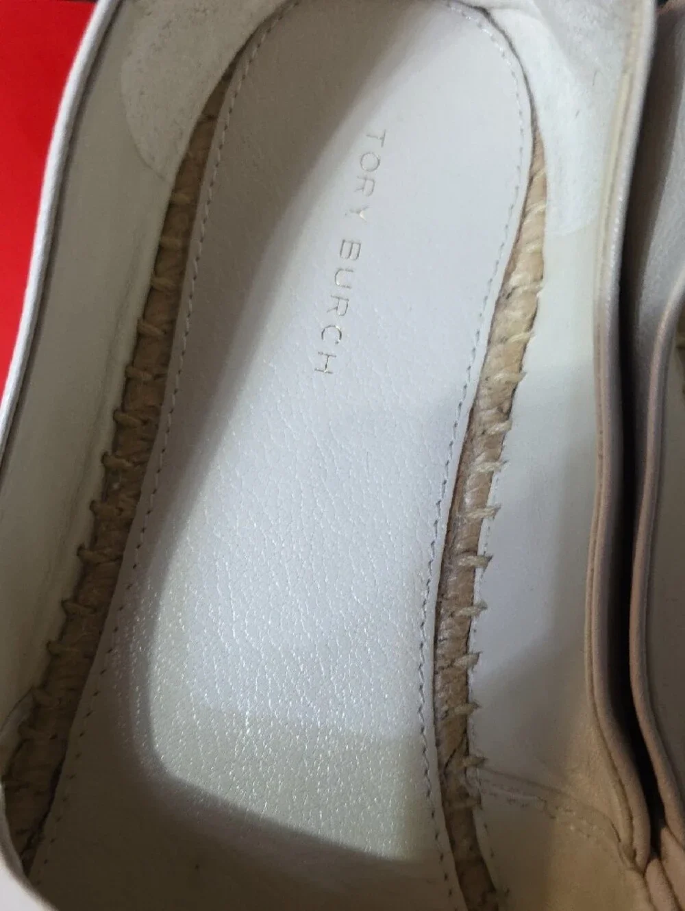 Tory Burch Cream Leather Espadrille Flats with Gold Emblem